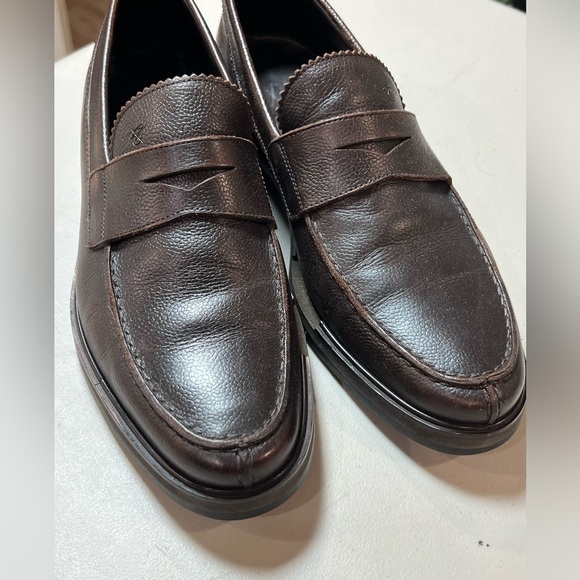 Canali Size 8 Pebble Brown Penny Loafers Genuine Leather Made in Italy Shoe - Picture 4 of 9